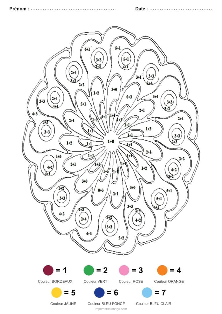 coloriage magique addition mandala plumes - dessin gratuit &agrave; imprimer