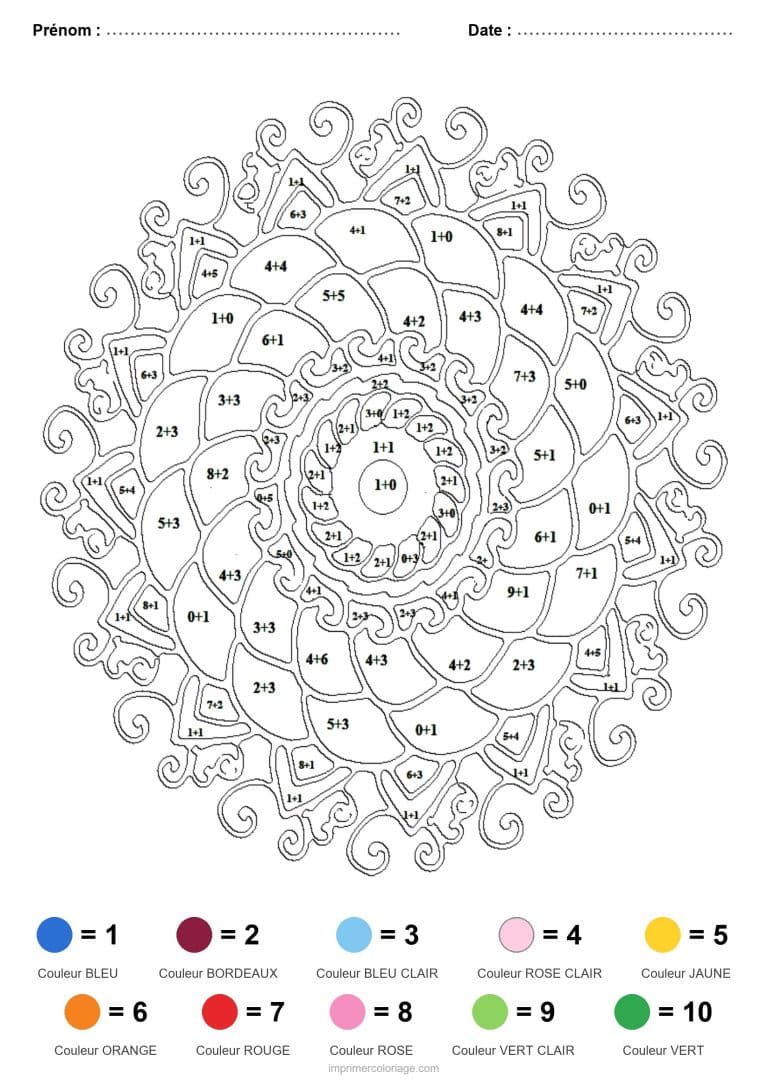 coloriage magique addition mandala spirale - dessin gratuit &agrave; imprimer