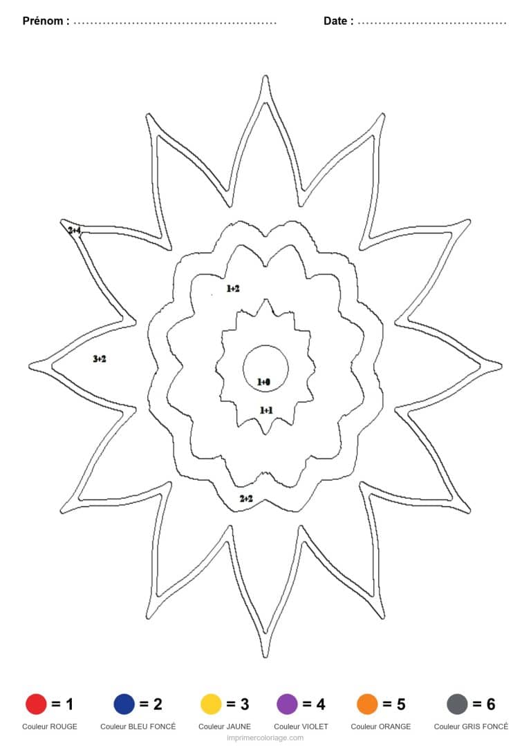 coloriage magique addition mandala tournesol - dessin gratuit &agrave; imprimer