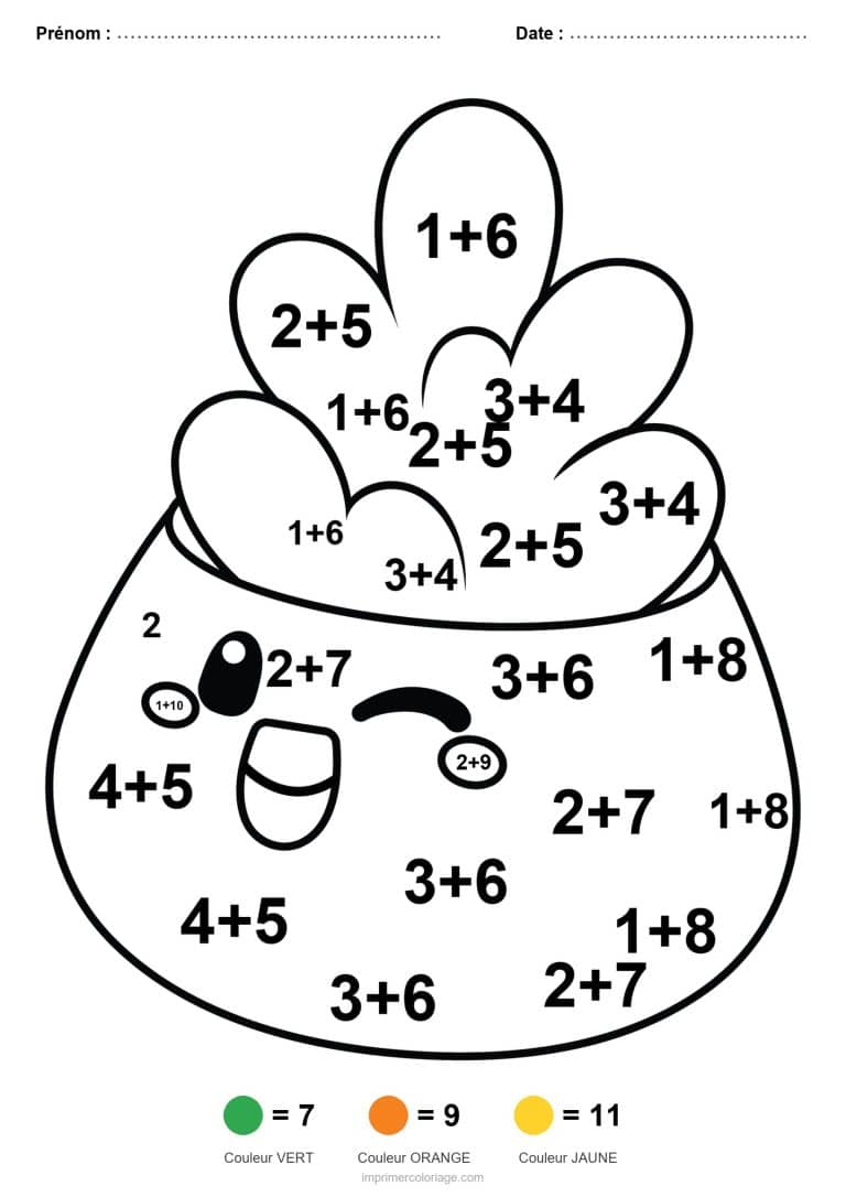 coloriage magique addition plante souriante facile - dessin gratuit &agrave; imprimer