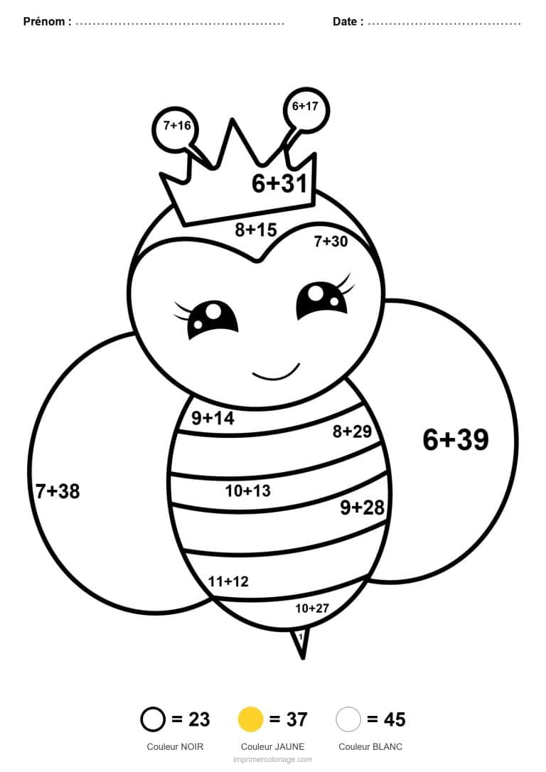 coloriage magique addition reine des abeilles difficile - dessin gratuit &agrave; imprimer