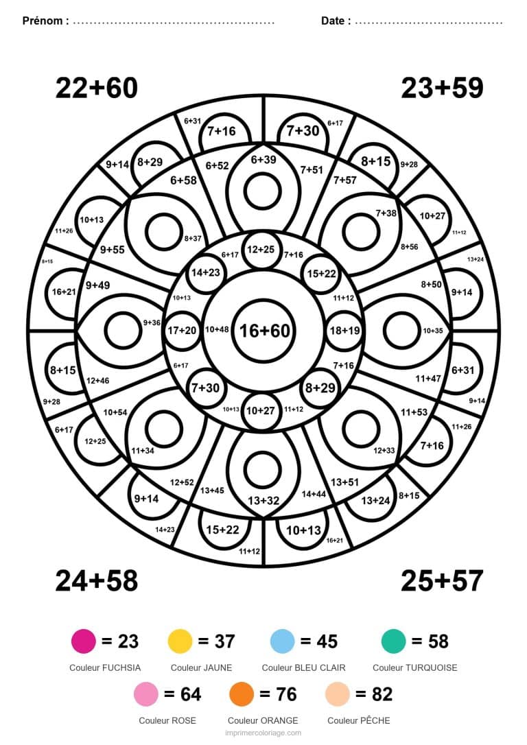 coloriage magique addition rosace perlee difficile - dessin gratuit &agrave; imprimer