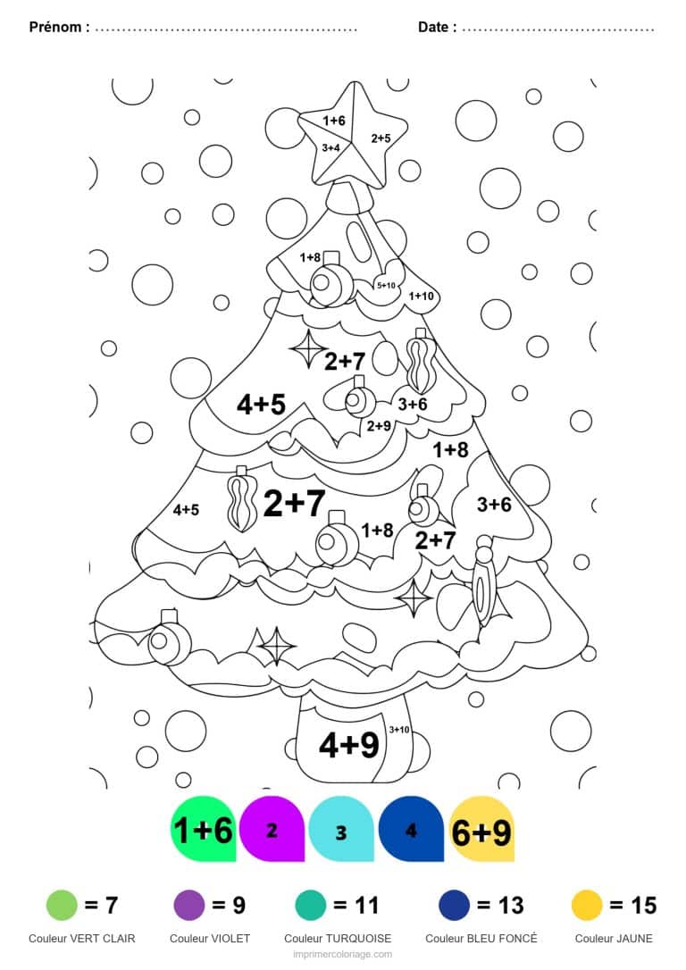 coloriage magique addition sapin de noel facile - dessin gratuit &agrave; imprimer
