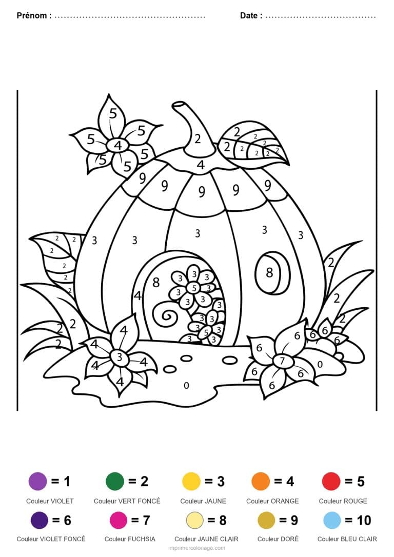 coloriage magique automne maison citrouille - dessin gratuit &agrave; imprimer