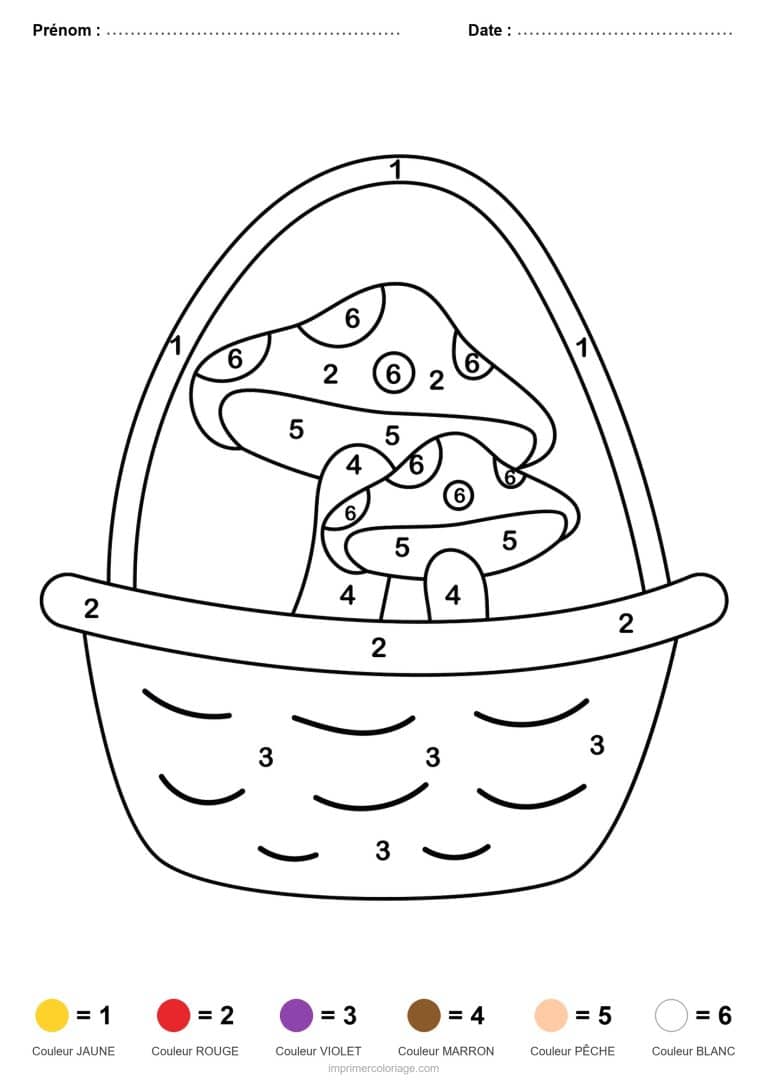 coloriage magique automne panier de champignons - dessin gratuit &agrave; imprimer