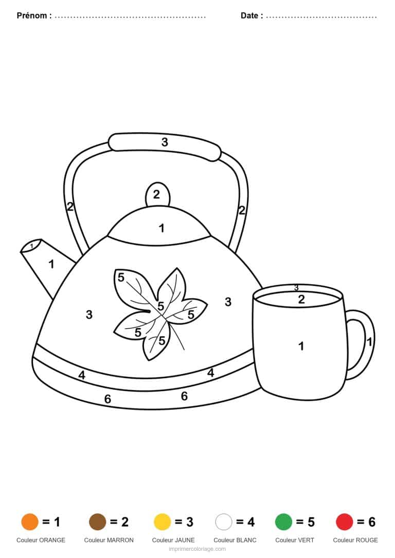 coloriage magique automne theiere et tasse - dessin gratuit &agrave; imprimer