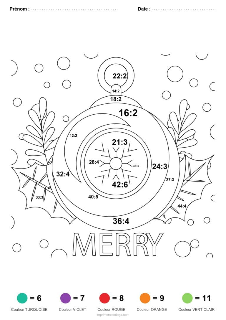 coloriage magique division boule de noel difficile - dessin gratuit &agrave; imprimer