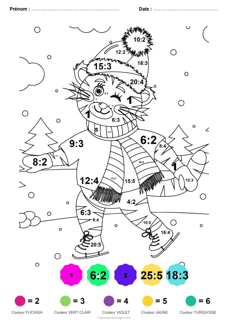 coloriage magique division chat patineur facile - dessin gratuit &agrave; imprimer