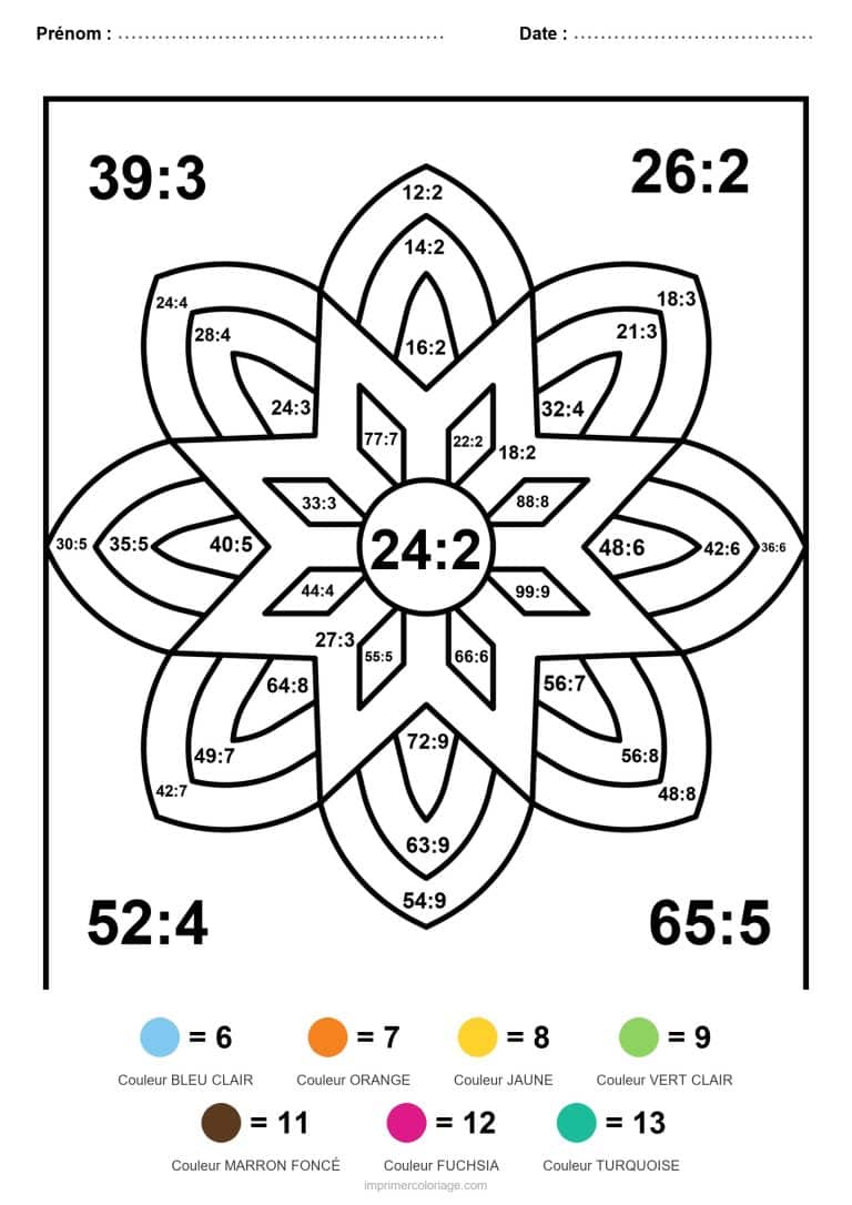 coloriage magique division etoile a huit branches difficile - dessin gratuit &agrave; imprimer