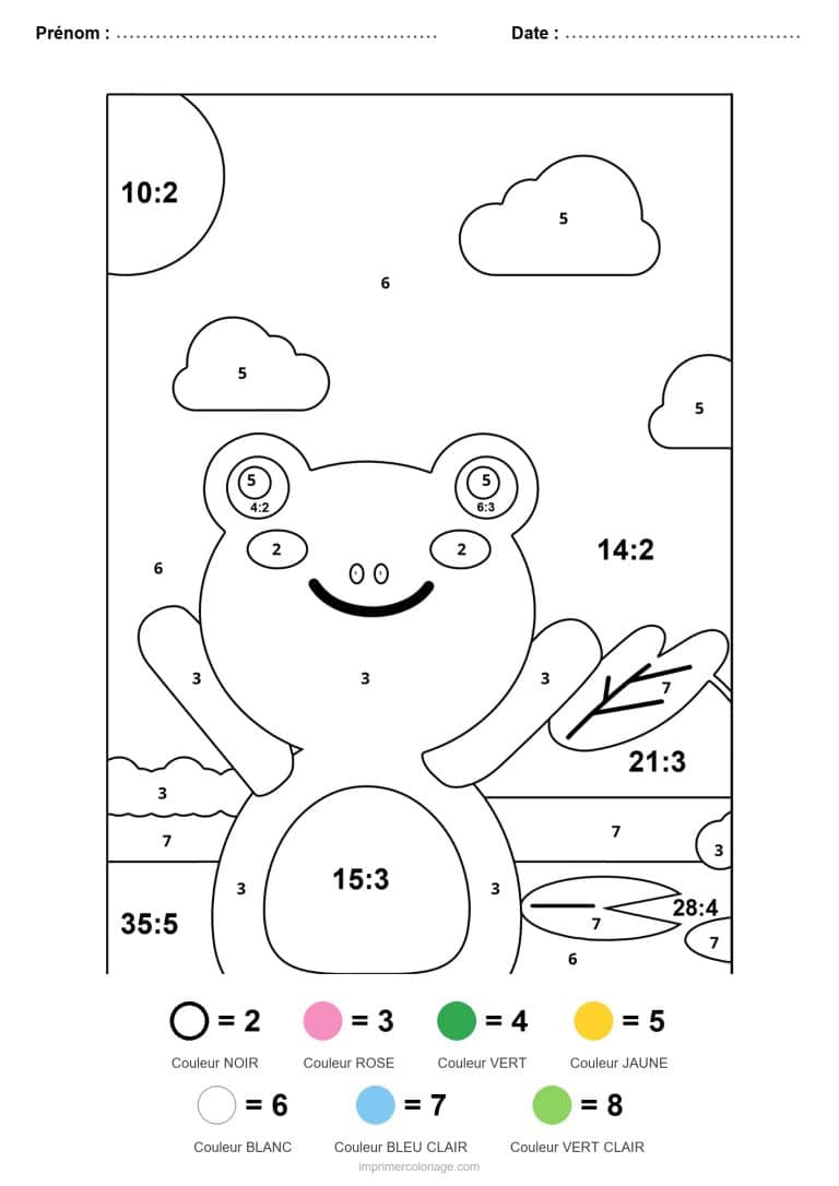 coloriage magique division grenouille facile - dessin gratuit &agrave; imprimer