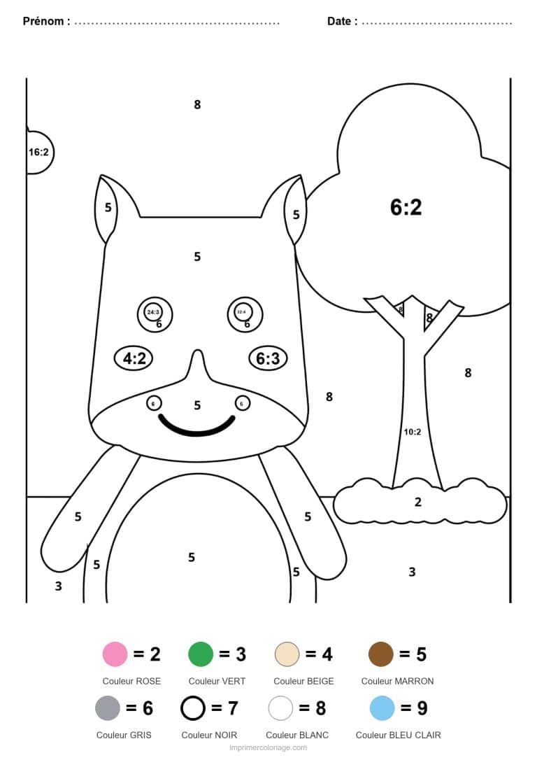 coloriage magique division hippopotame facile - dessin gratuit &agrave; imprimer