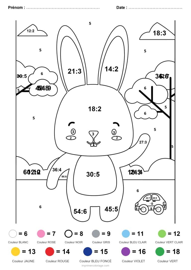 coloriage magique division lapin difficile - dessin gratuit &agrave; imprimer