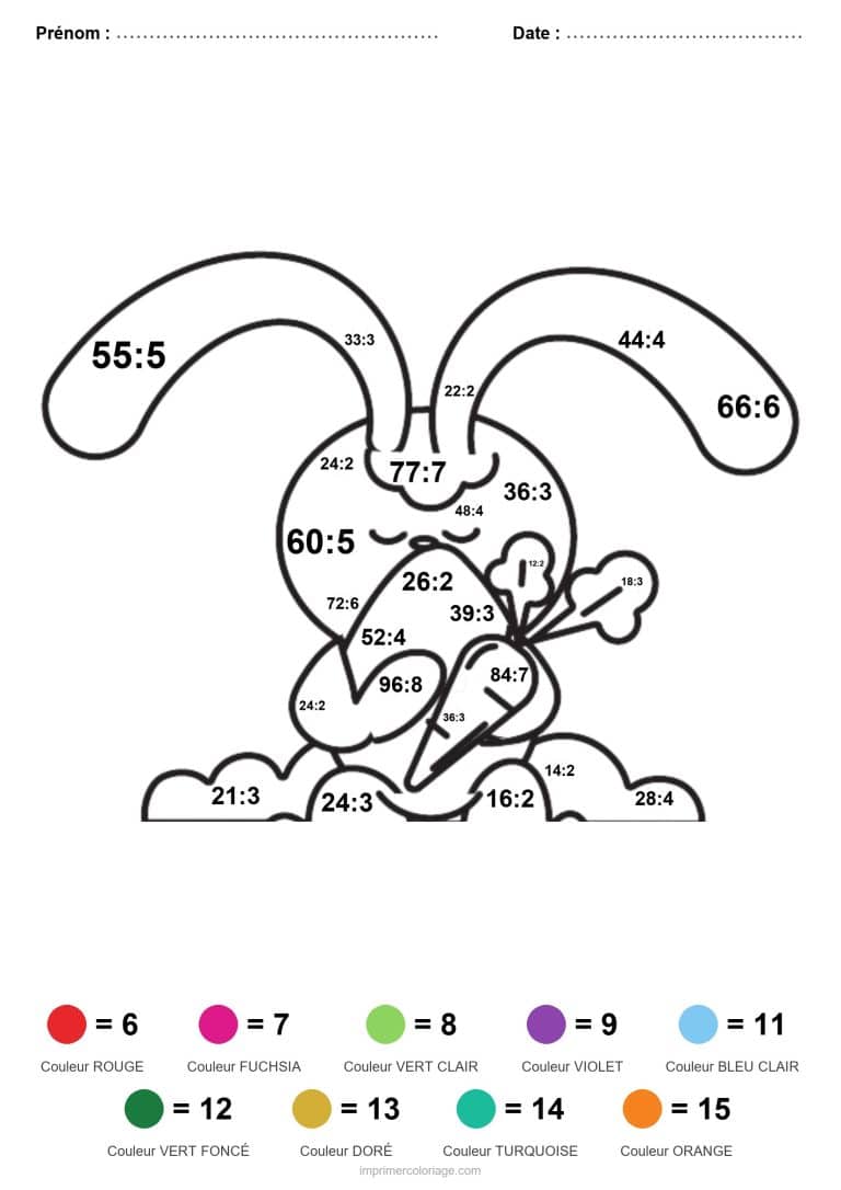 coloriage magique division lapin peintre difficile - dessin gratuit &agrave; imprimer