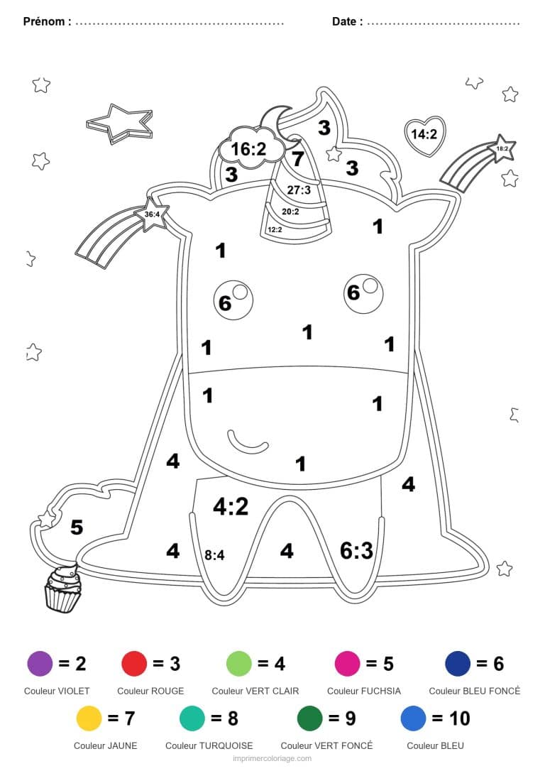 coloriage magique division licorne au seau facile - dessin gratuit &agrave; imprimer