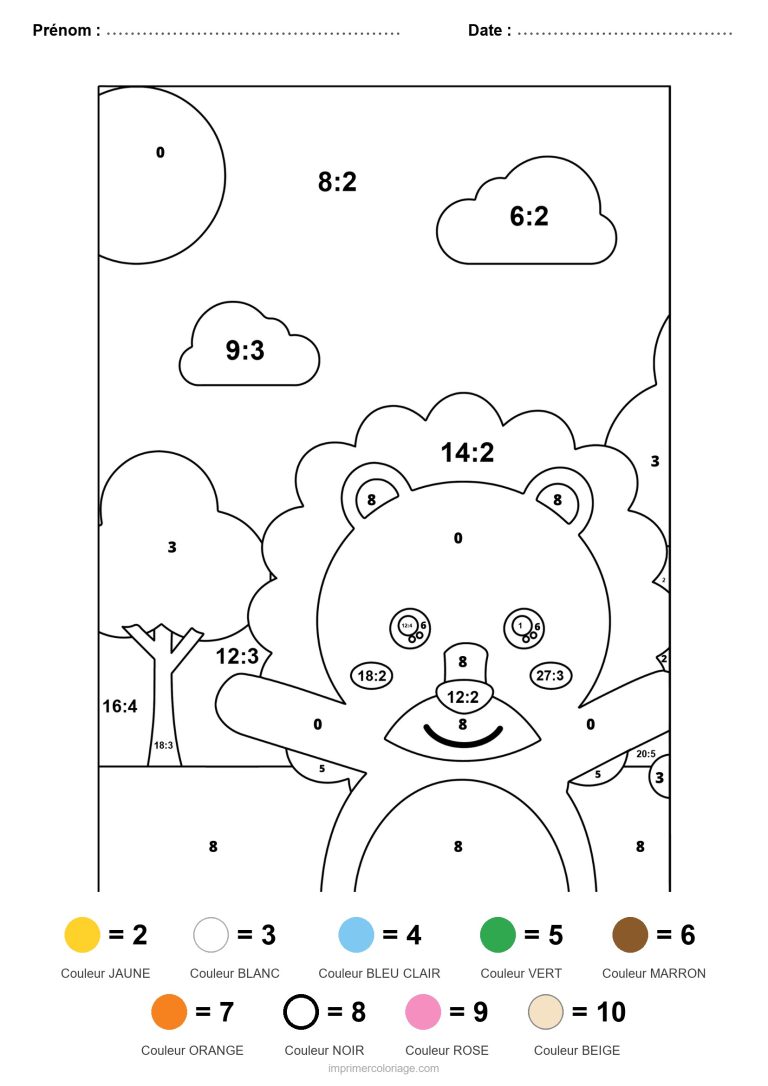 coloriage magique division lion facile - dessin gratuit &agrave; imprimer
