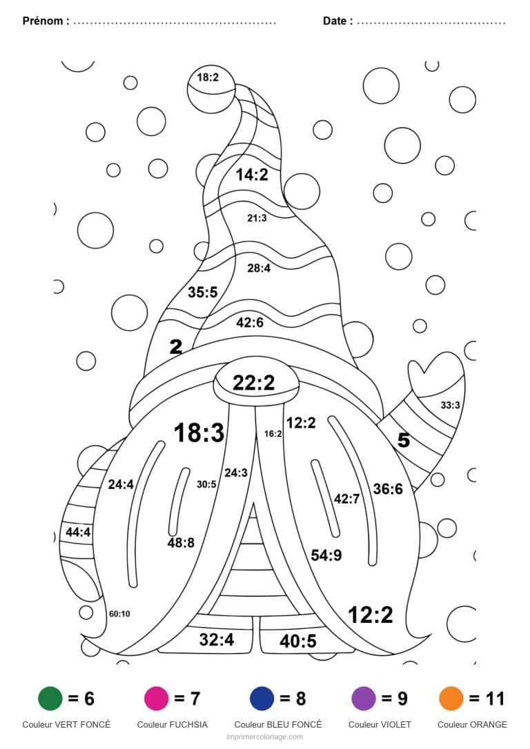coloriage magique division lutin au grand bonnet difficile - dessin gratuit &agrave; imprimer
