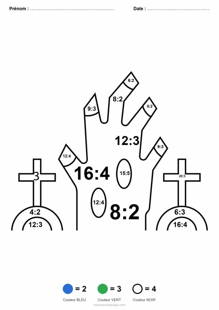 coloriage magique division mains du cimetiere facile - dessin gratuit &agrave; imprimer