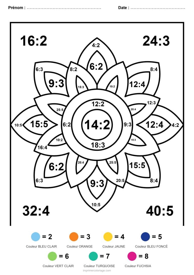 coloriage magique division mandala a petales facile - dessin gratuit &agrave; imprimer