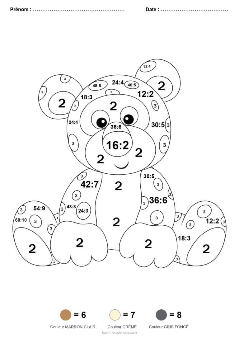 coloriage magique division ourson difficile - dessin gratuit &agrave; imprimer