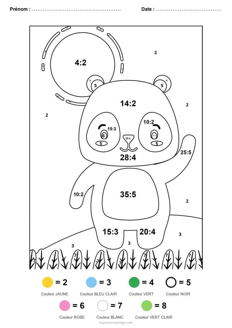 coloriage magique division panda facile - dessin gratuit &agrave; imprimer