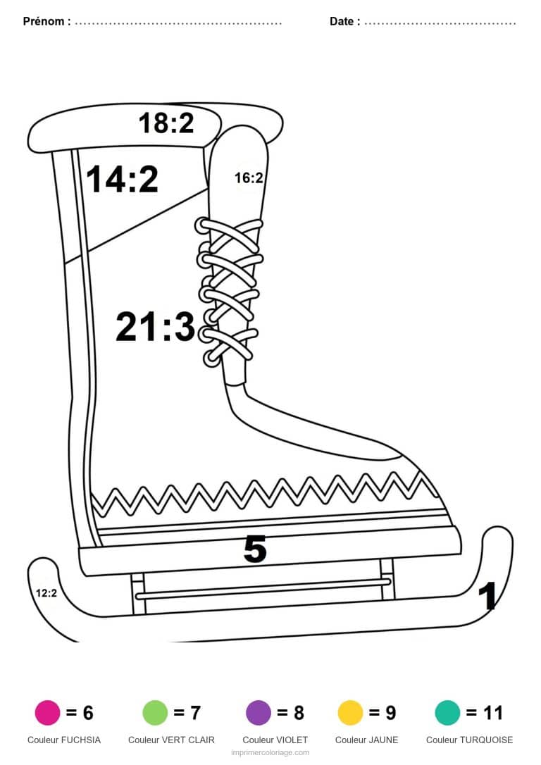 coloriage magique division patin a glace difficile - dessin gratuit &agrave; imprimer