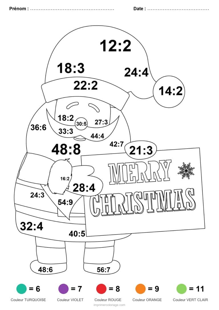 coloriage magique division pere noel a la carte difficile - dessin gratuit &agrave; imprimer