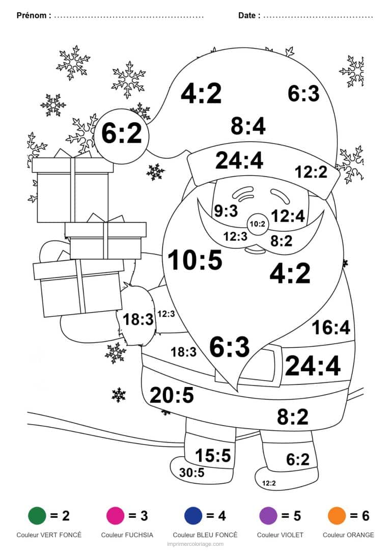 coloriage magique division pere noel charge de cadeaux facile - dessin gratuit &agrave; imprimer