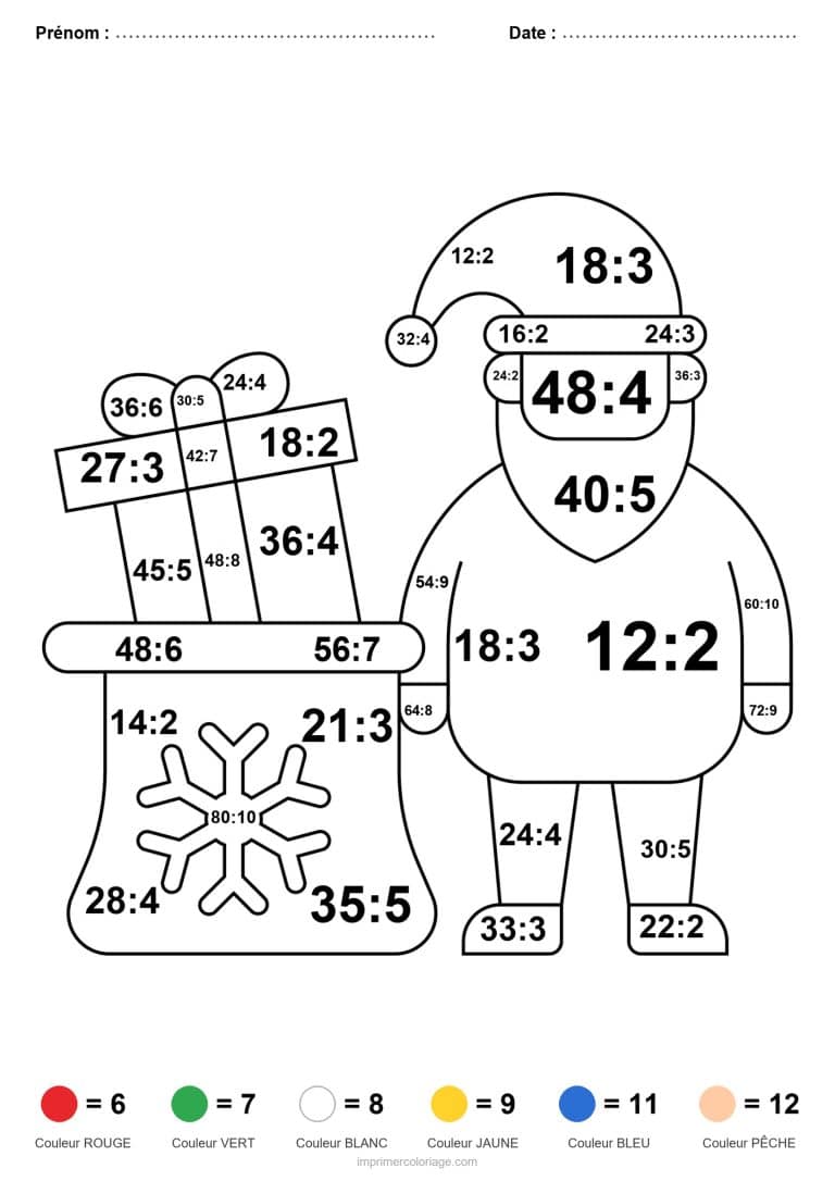 coloriage magique division pere noel et cadeaux difficile - dessin gratuit &agrave; imprimer