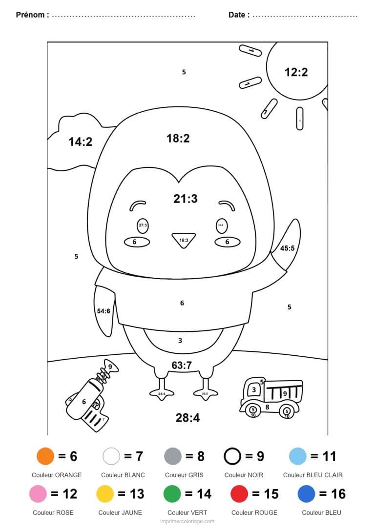 coloriage magique division pingouin difficile - dessin gratuit &agrave; imprimer