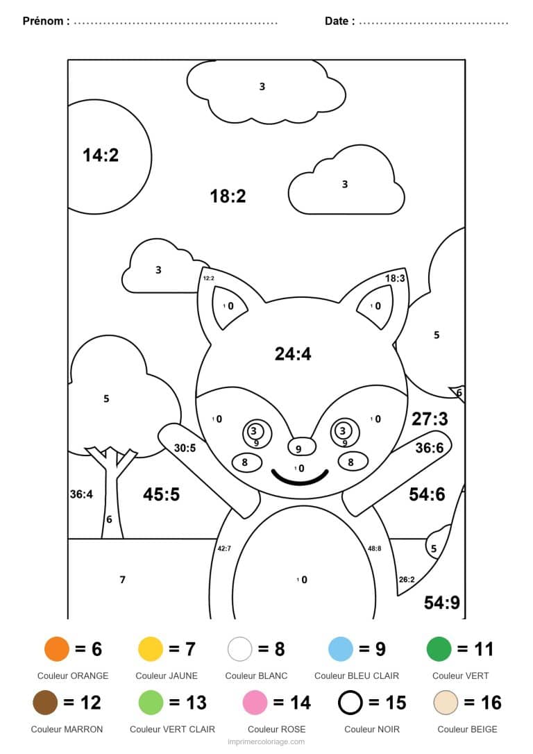 coloriage magique division renard difficile - dessin gratuit &agrave; imprimer