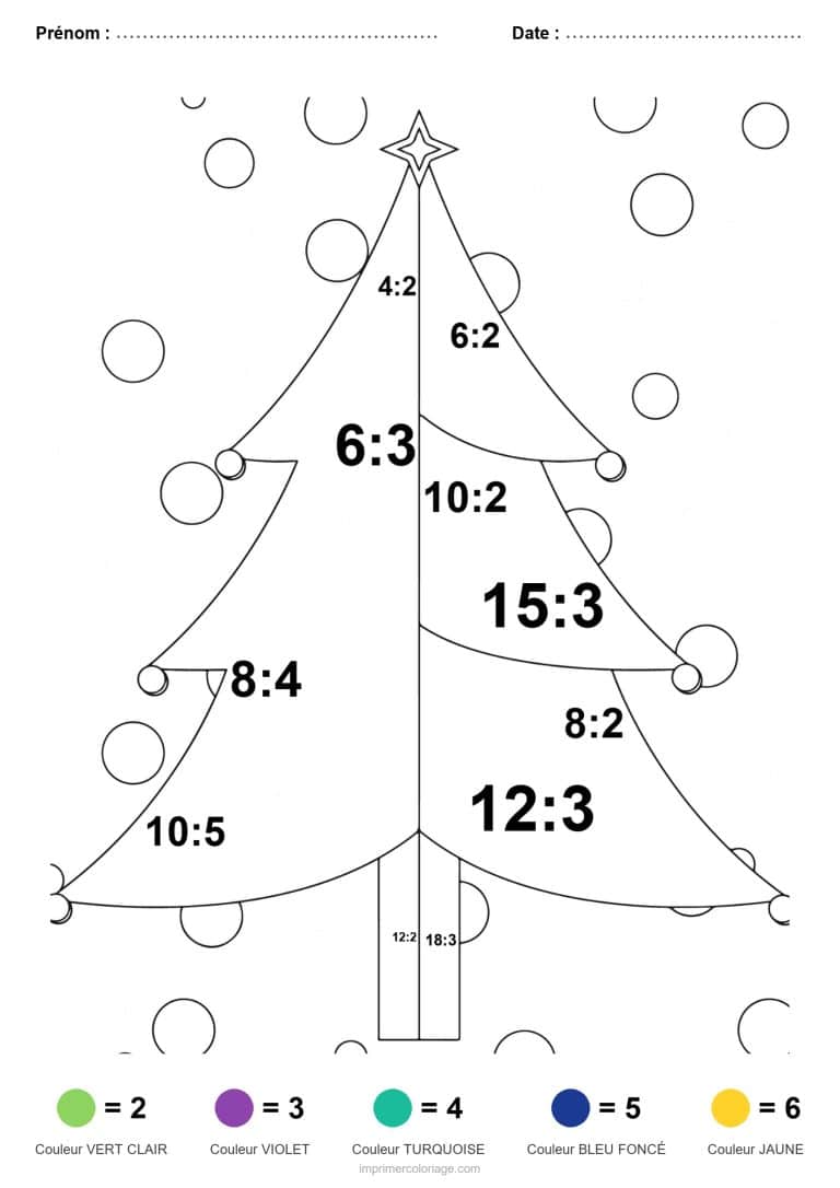 coloriage magique division sapin etoile facile - dessin gratuit &agrave; imprimer