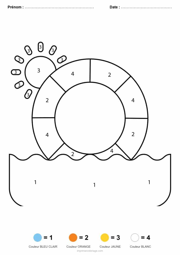 coloriage magique ete bouee de sauvetage - dessin gratuit &agrave; imprimer