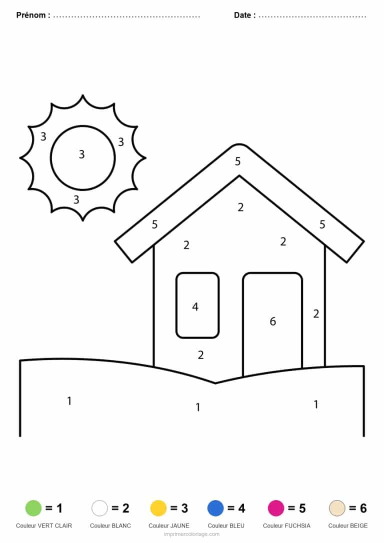 coloriage magique ete cabane de plage - dessin gratuit &agrave; imprimer