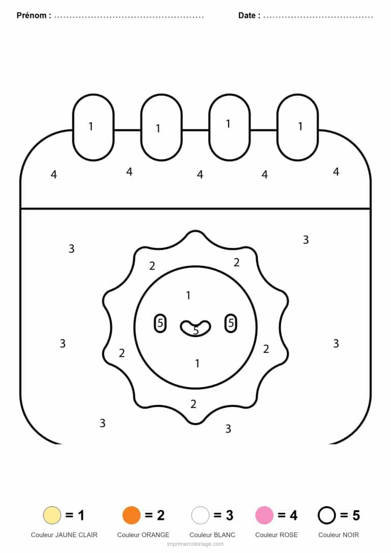 coloriage magique ete calendrier au soleil - dessin gratuit &agrave; imprimer