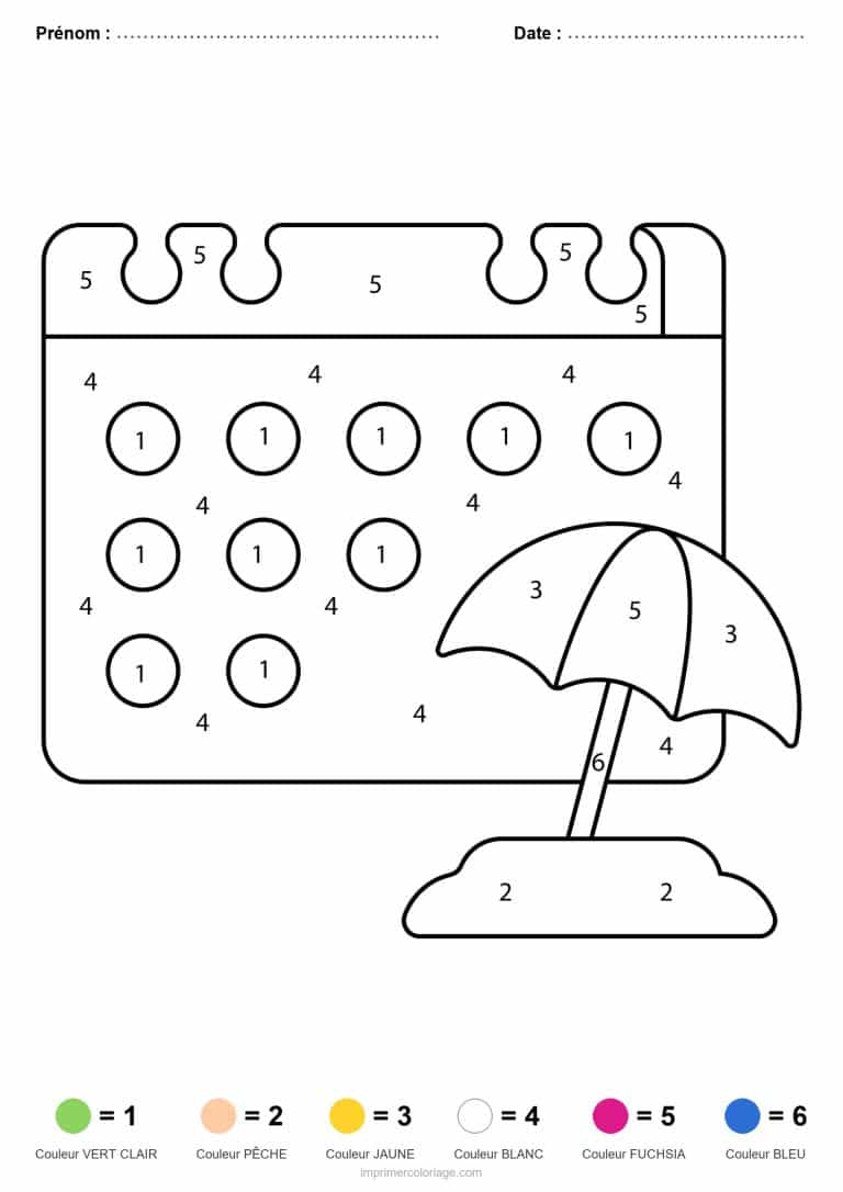 coloriage magique ete calendrier d ete - dessin gratuit &agrave; imprimer