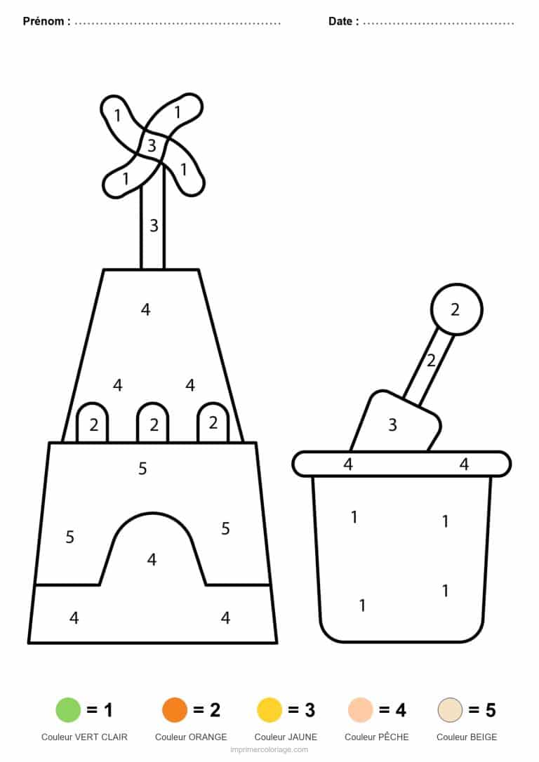 coloriage magique ete chateau de sable - dessin gratuit &agrave; imprimer