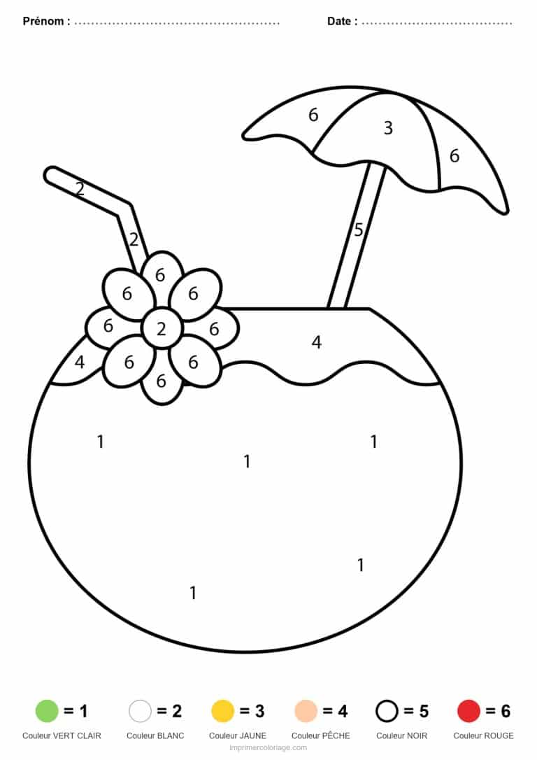 coloriage magique ete cocktail de coco - dessin gratuit &agrave; imprimer
