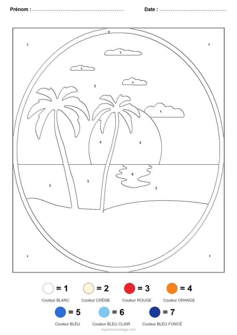 coloriage magique ete ile aux palmiers 2 - dessin gratuit &agrave; imprimer