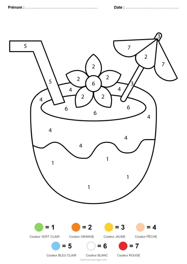 coloriage magique ete noix de coco fleurie - dessin gratuit &agrave; imprimer
