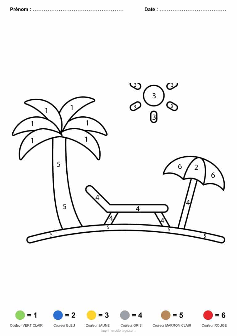 coloriage magique ete palmier et transat 2 - dessin gratuit &agrave; imprimer