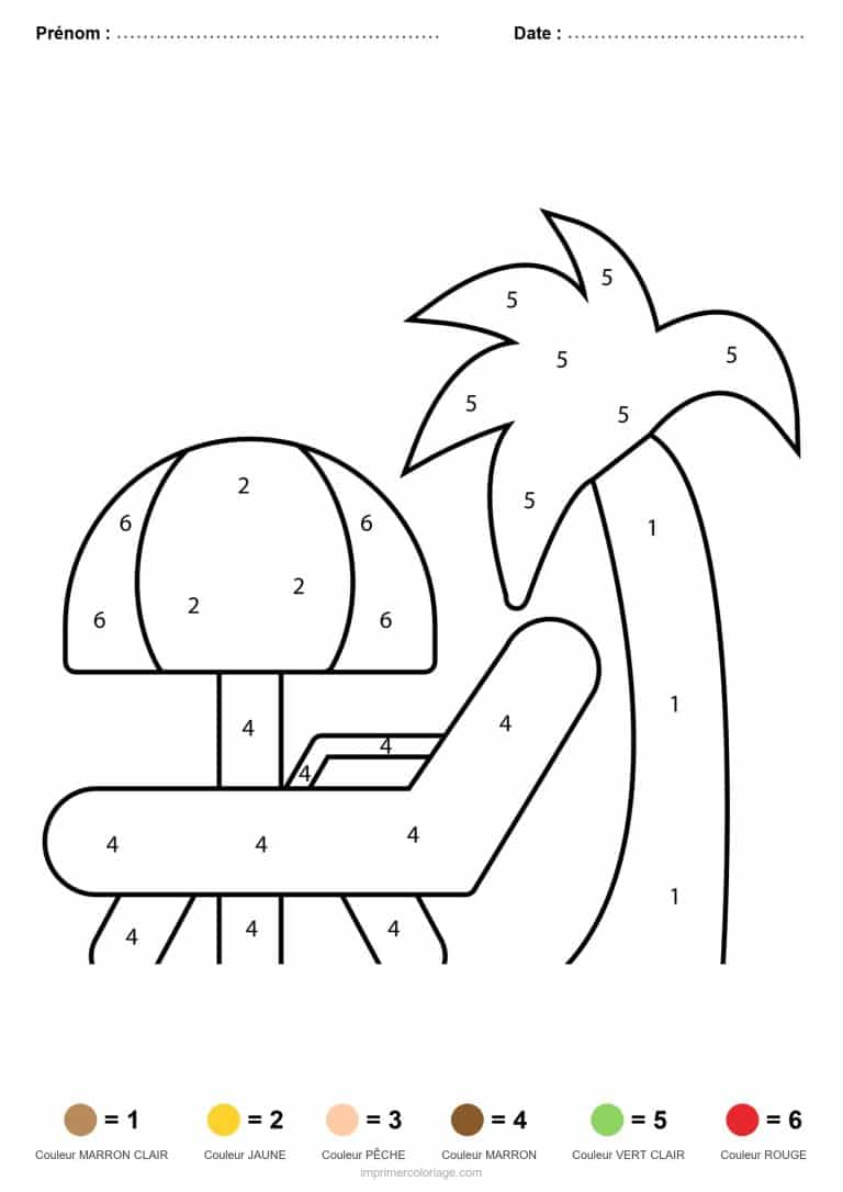 coloriage magique ete palmier et transat - dessin gratuit &agrave; imprimer