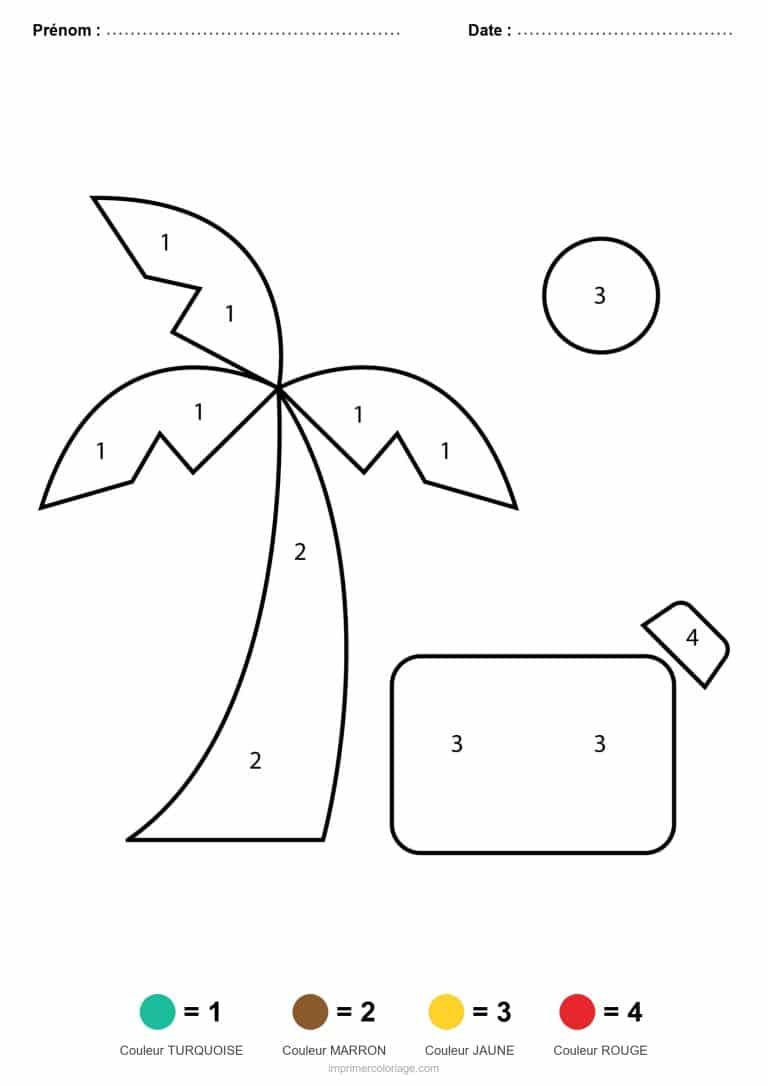 coloriage magique ete palmier et valise - dessin gratuit &agrave; imprimer