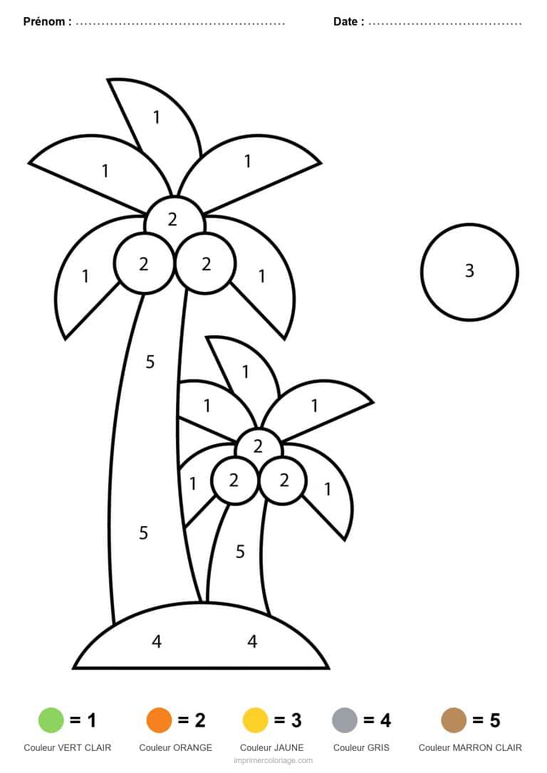 coloriage magique ete palmiers et noix de coco - dessin gratuit &agrave; imprimer