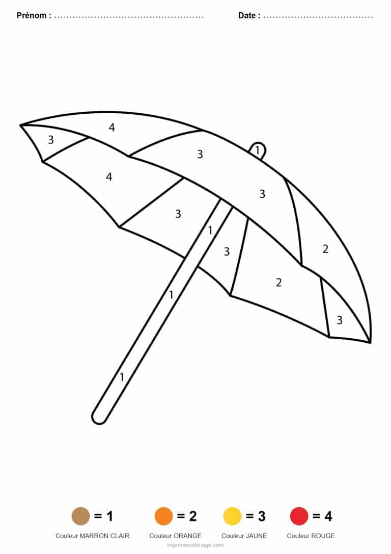 coloriage magique ete parapluie de plage - dessin gratuit &agrave; imprimer