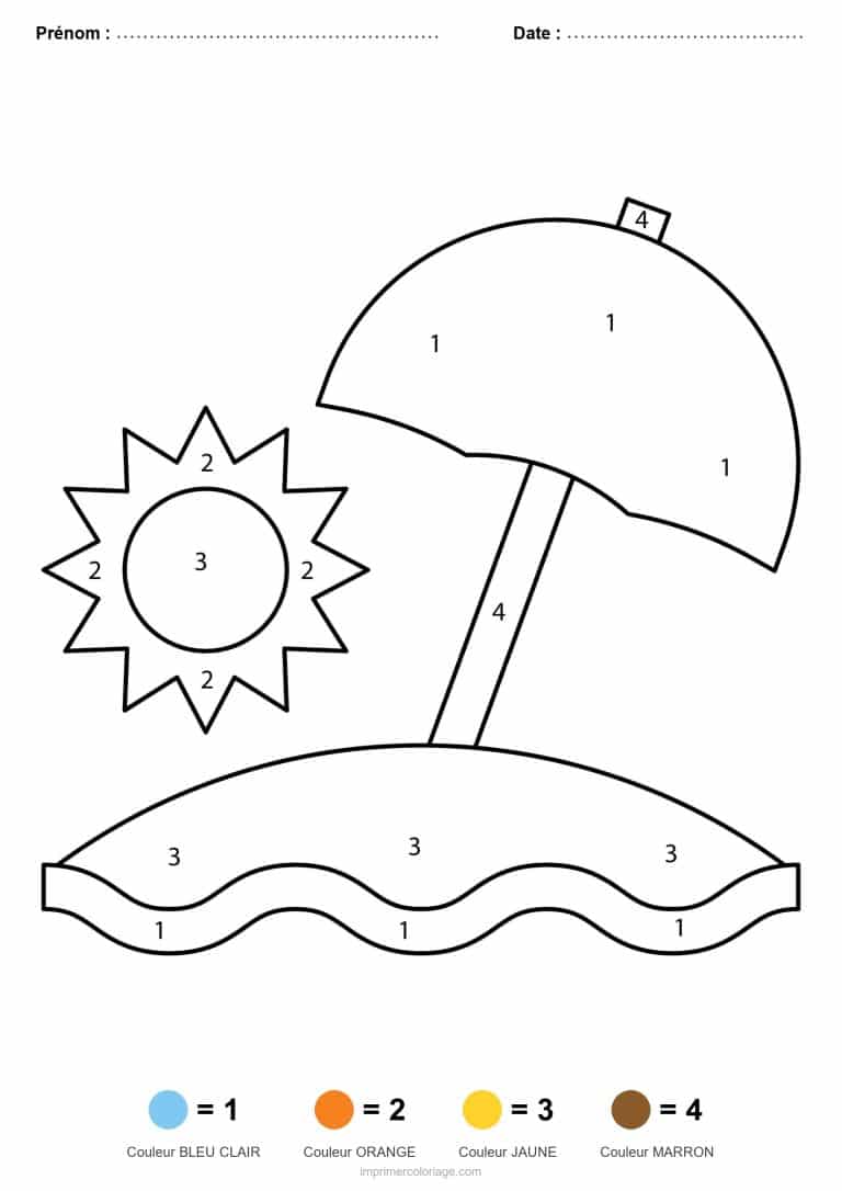 coloriage magique ete parasol au soleil - dessin gratuit &agrave; imprimer