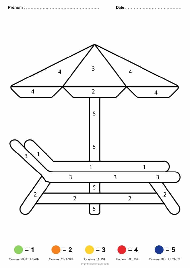coloriage magique ete parasol et chaises longues - dessin gratuit &agrave; imprimer