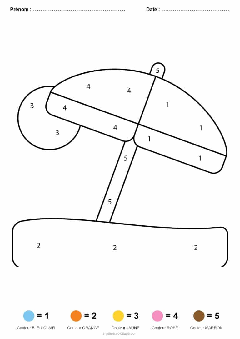 coloriage magique ete parasol et serviette - dessin gratuit &agrave; imprimer