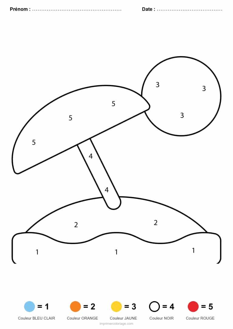 coloriage magique ete parasol et soleil - dessin gratuit &agrave; imprimer