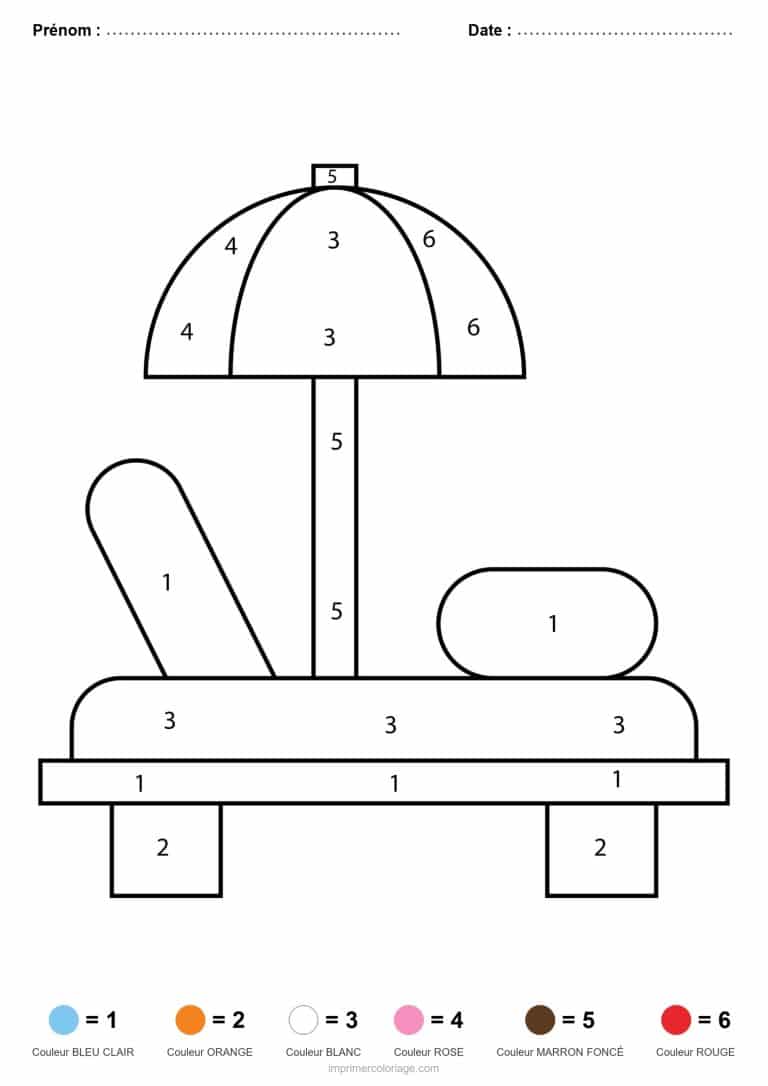 coloriage magique ete parasol et transat - dessin gratuit &agrave; imprimer