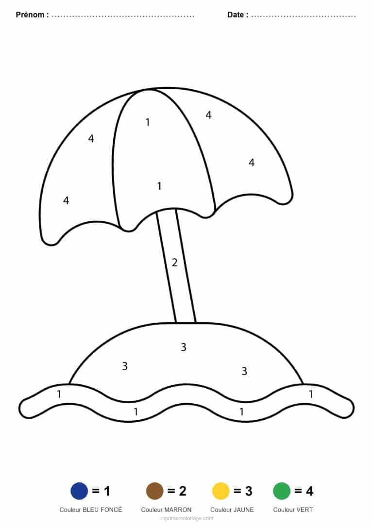 coloriage magique ete parasol sur l ilot - dessin gratuit &agrave; imprimer
